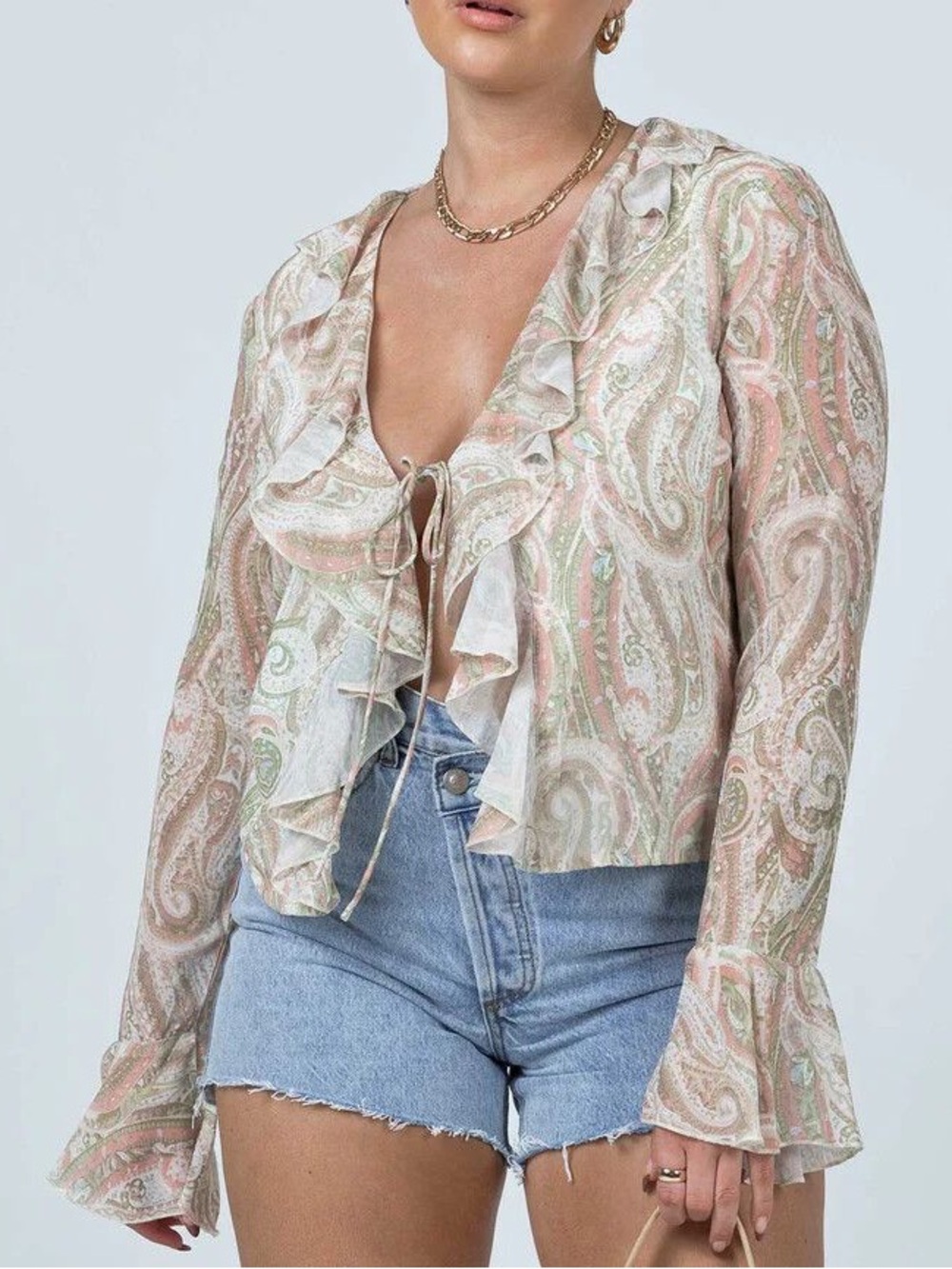 Princess Polly Lucia Tie Bell Sleeve Paisley Top Size 8 Medium